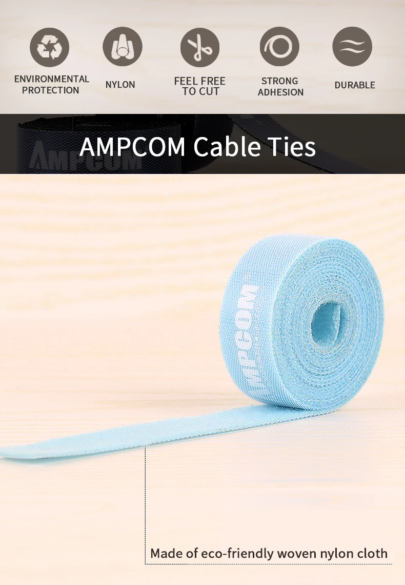 Органайзер проволочный зажим для намотки, AMPCOM 2 м зажимы для кабелей крюк и петля управления кабелем Самоклеющиеся Многоразовые крепежные стяжки