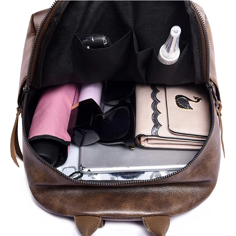 Винтажный трендовый женский рюкзак, высокое качество, масляная кожа, ПУ, рюкзаки для женщин, простая женская школьная сумка на плечо, рюкзак, mochila
