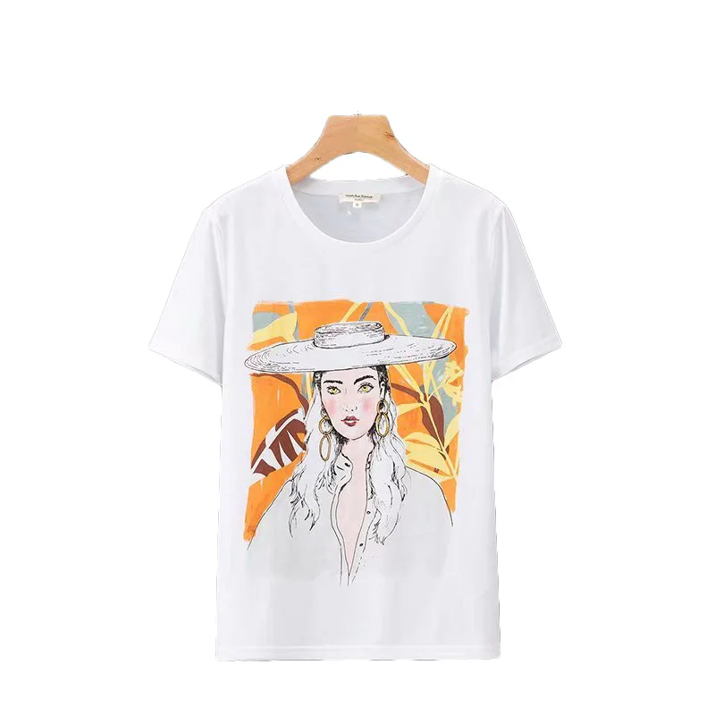

T-shirt Women Cotton Fashion Summer Lady Printed Short Sleeve Tops Casual O-Neck Women Loose Clothes