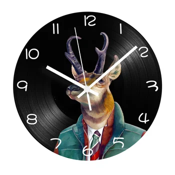 

Deer Digital Record Wall Clock for Kids Room Elk Vinyl CD Clock + Silent Mechanism Home Decoration Hanging Wall Watch
