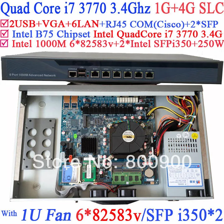 

virtual networks 1U network router with two SFP intel i350 six 82583v Gigabit lan Intel Quad-Core i7 3770 3.4Ghz 1G RAM 4G SLC