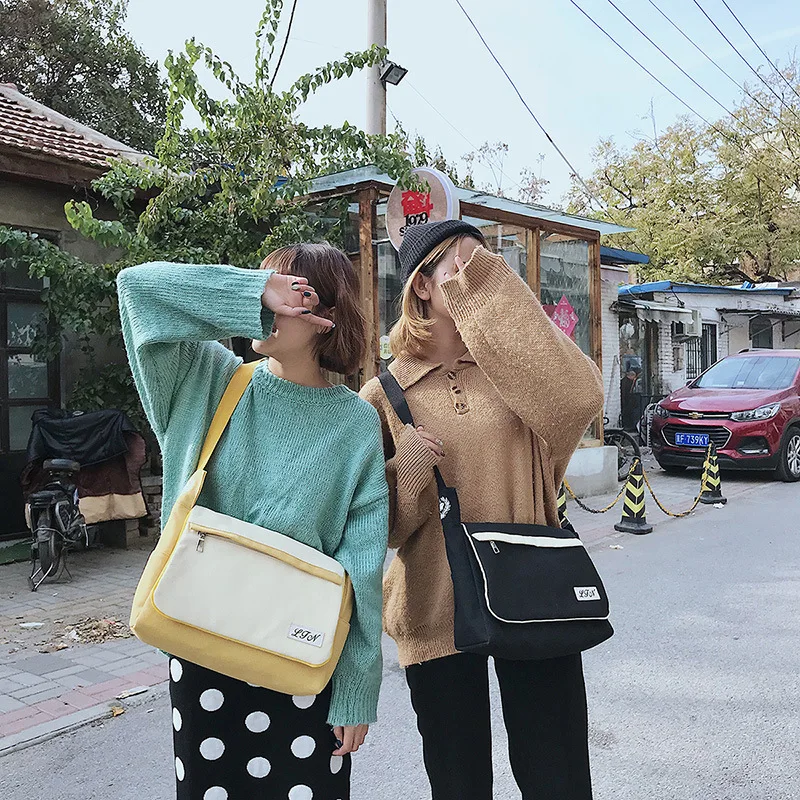 

New Hot Sen Simple Lazy Canvas Bag Girls Small Fresh Casual Shoulder Bag Harajuku Style Fashion Messenger Bag Crossbody Bag