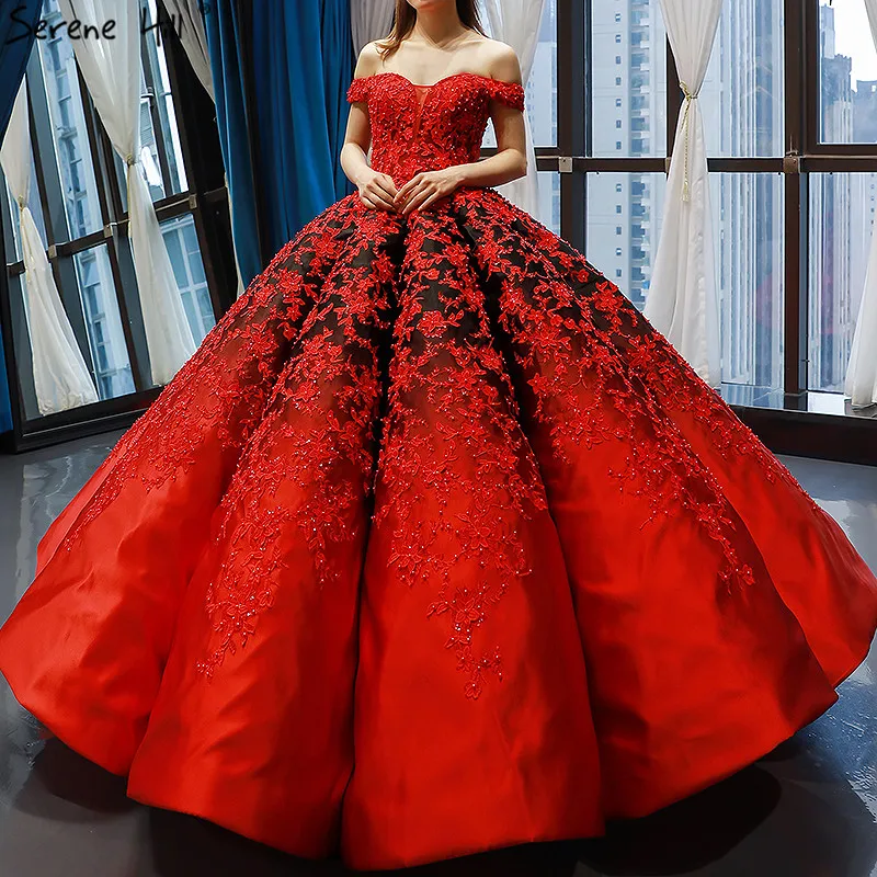 Black Red Off Shoulder Sexy Wedding Dress 2020 Vintage High End