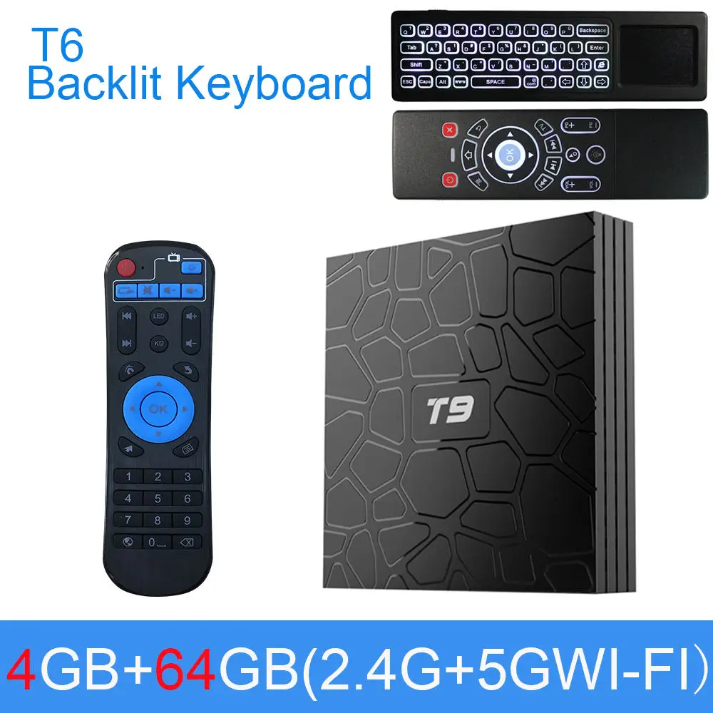 T9 4 Гб 64 Гб RK3328/RK3318 четырехъядерный Смарт Android 9,0 ТВ приставка Bluetooth 4,0 H2.65 4K 2,4 ГГц/5 ГГц wifi приставка медиаплеер - Цвет: 4GB64GBT6C