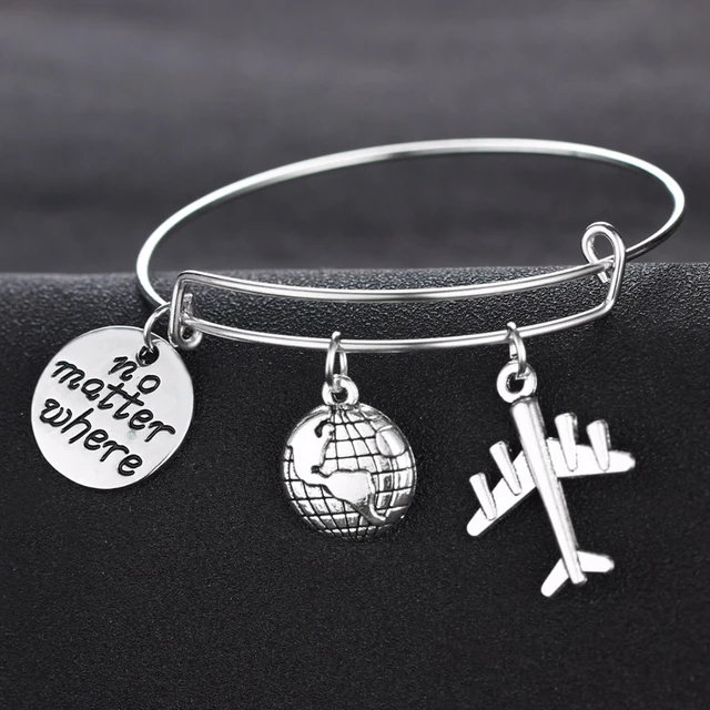 No Matter Where Globe Plane Airplane Charms Bangle Wanderlust Travelers  Bracelets Gift For Traveling The World Women Men Jewelry - Bangles -  AliExpress