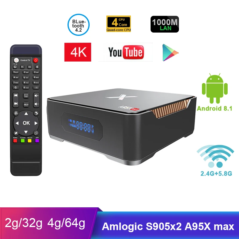 Новый 2019 A95X MAX X2 Android 8 1 4G 64G Amlogic S905X2 2 &amp 5G Wifi BT 4 1000M Smart tv Box set top box PK TX9 X92 | Электроника