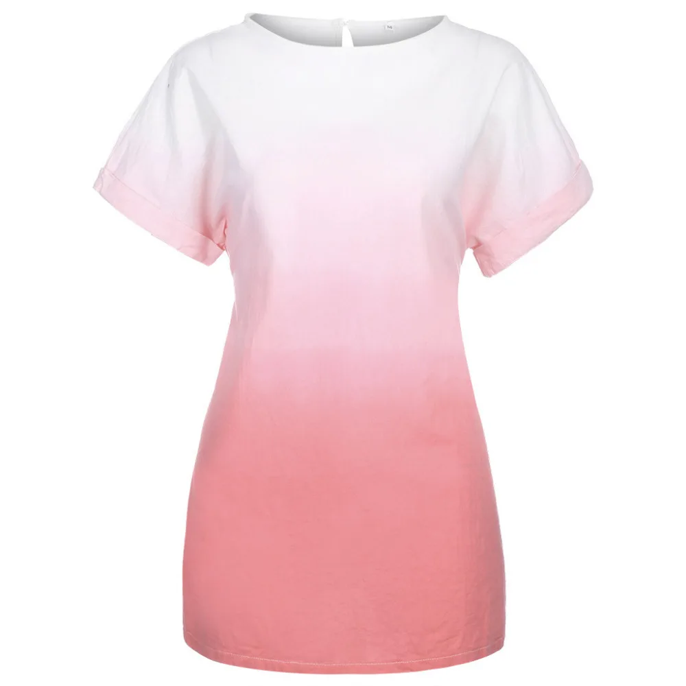 2019 women loose plus-size round neck beach dress cotton summer print dyed gradient short-sleeved beach dress plus size 40J10 (3)