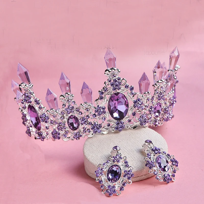

3pcs 2018 New Charming Purple Crystal Bridal Tiara Crowns Magnificent Rhinestone Diadem for Princess Wedding Hair Accessories