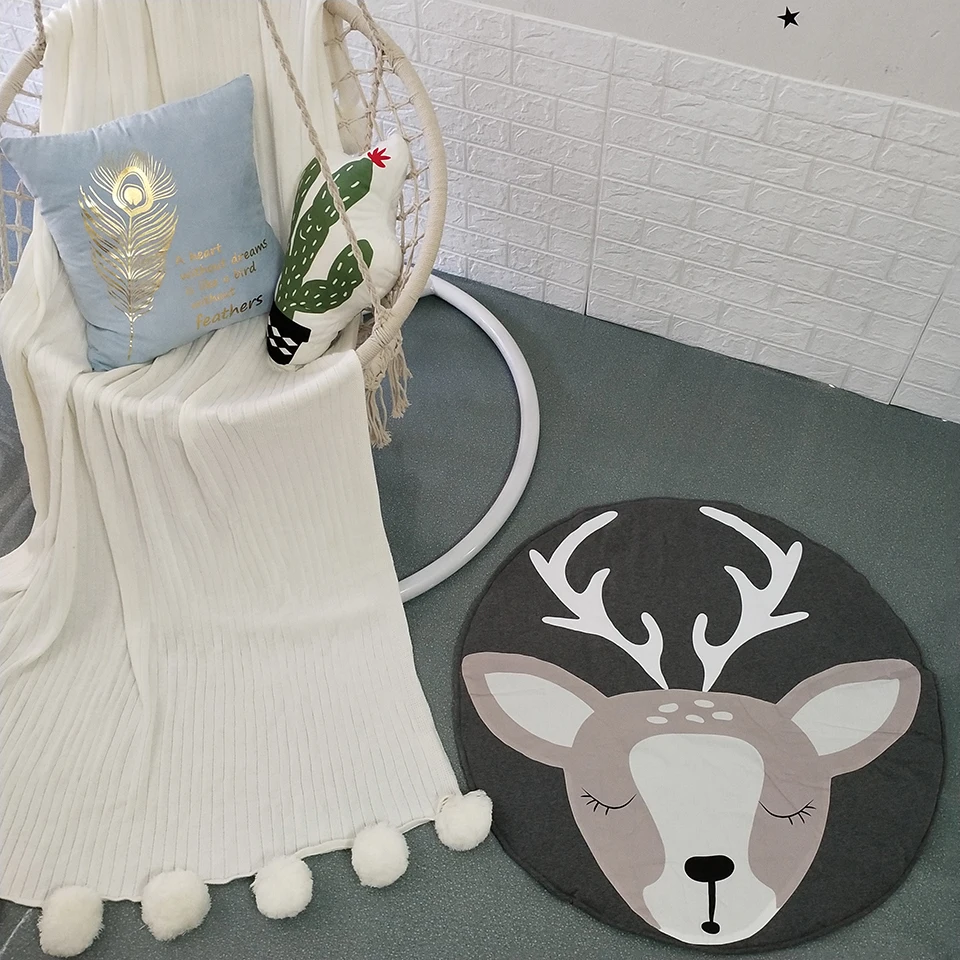 90 см креативный детский игровой коврик в виде слона, круглый ковер, хлопковый игровой коврик в виде животных для новорожденных, детское одеяло для ползания, декор для детской комнаты