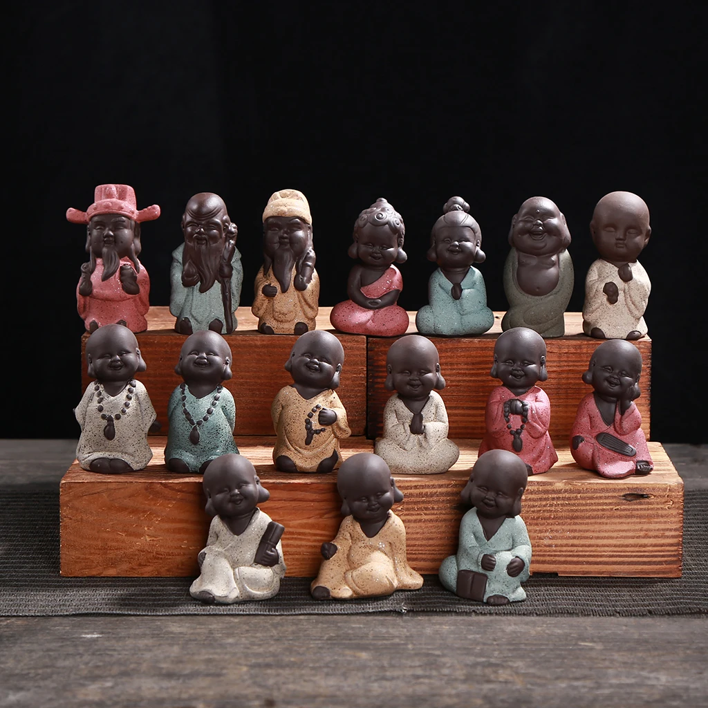 Purple Sand Little Monk Figurine Chinese Tea Pet Little Buddha Statue Tea Tray Decoration Home Tabletop Ornament