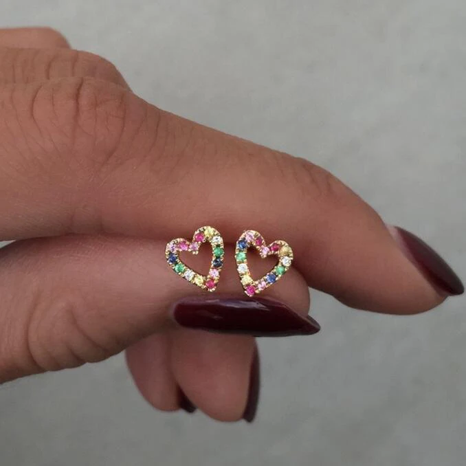 Стерлинговое Серебро 925 пробы, красочные cz вымощенные полые серьги-гвоздики в форме сердца для девушек, подарок для влюбленных, ювелирные изделия из серебра