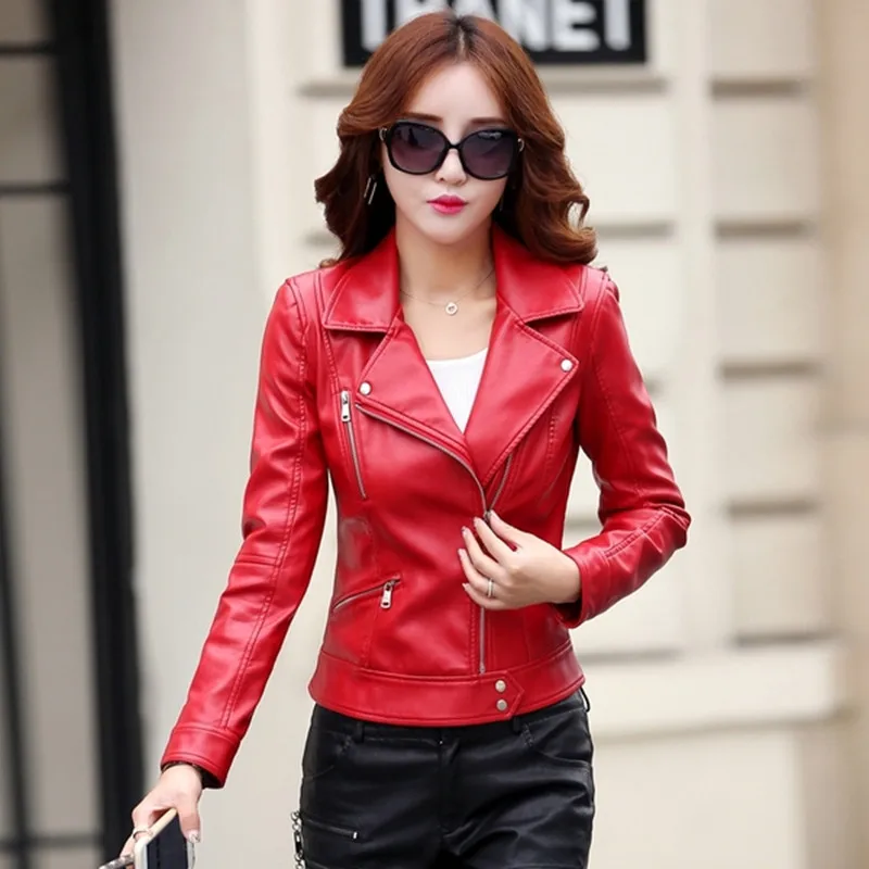 black dress with red leather jacket