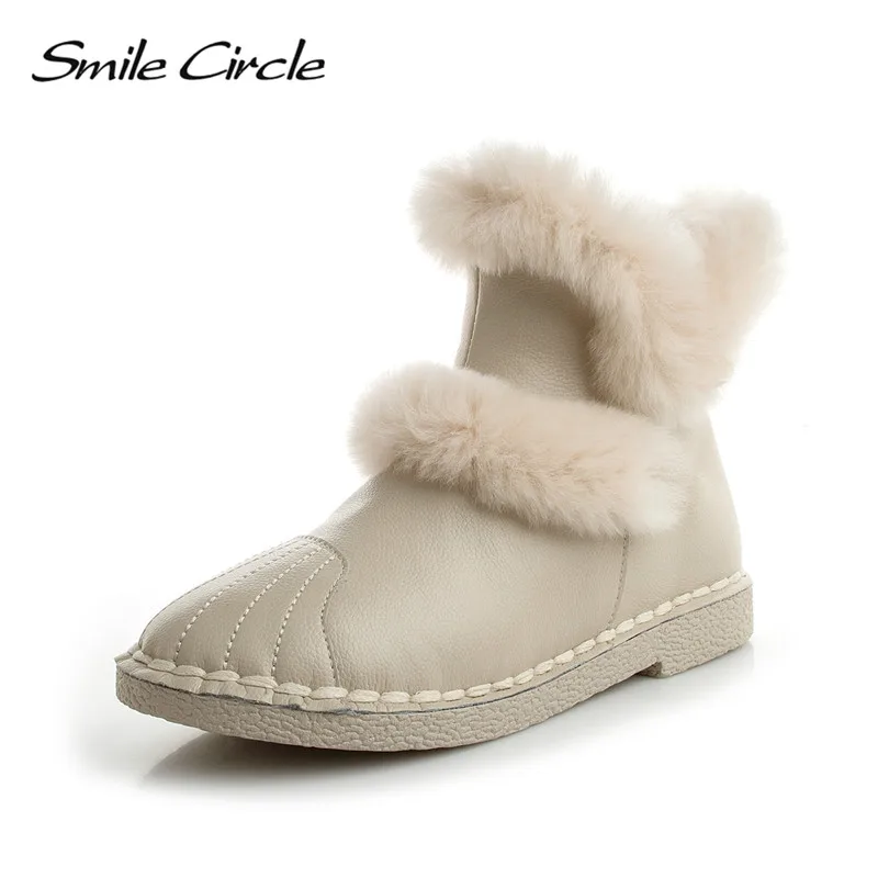 Smile Circle Women Ankle Boots Fashion Natural fur Winter Boots Genuine
