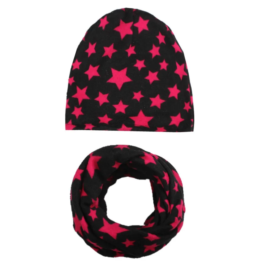 Autumn Winter Cotton Baby Hat Boys Girls Stars Beanies with Scarf New Spring Baby Knit Collar Scarf Beanie Cap Headgear Set (5)