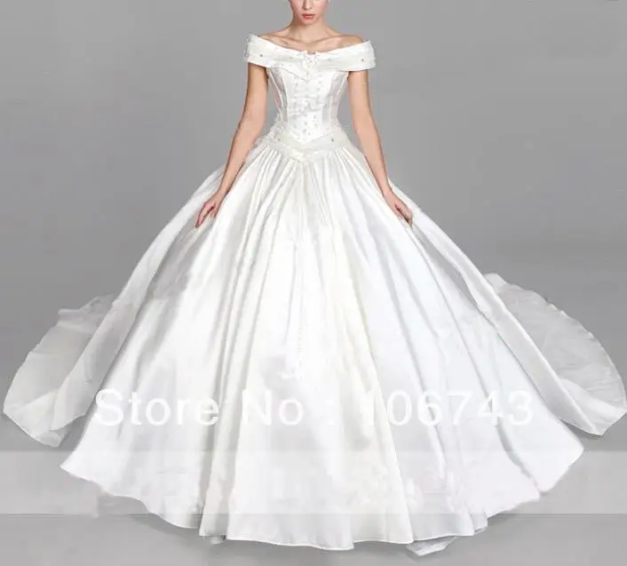 

free shipping 2015 Pearls Diamond Bling cap sleeve Train royal Luxury Princess cathedral wedding dress bridal ball gowns