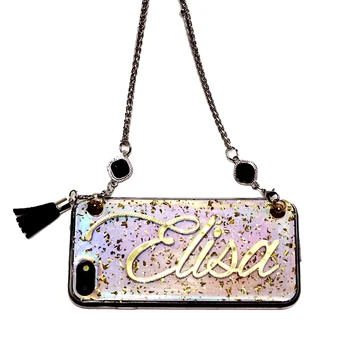 

For Huawei honor p20 p30 mate 20 30 lite pro Unique Customize name letter long metal chain laser flake soft phone case cover