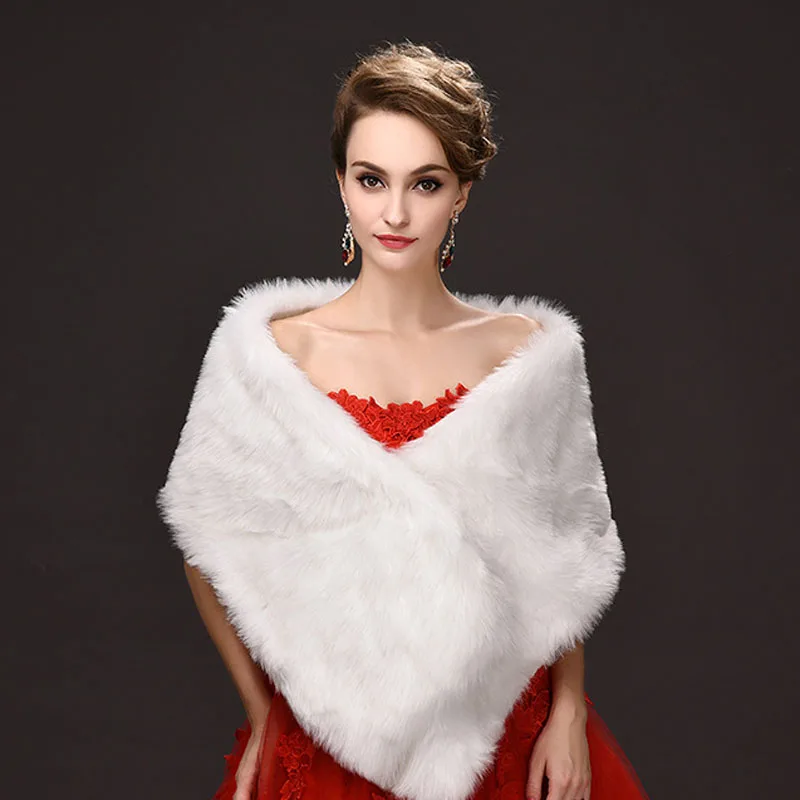 1682 10 De Réductionfemmes Hiver Mariage Enveloppes Blanc Fausse Fourrure Longue Cape Pour Robe De Soirée Accessoires De Mariée Taille Unique Us 2