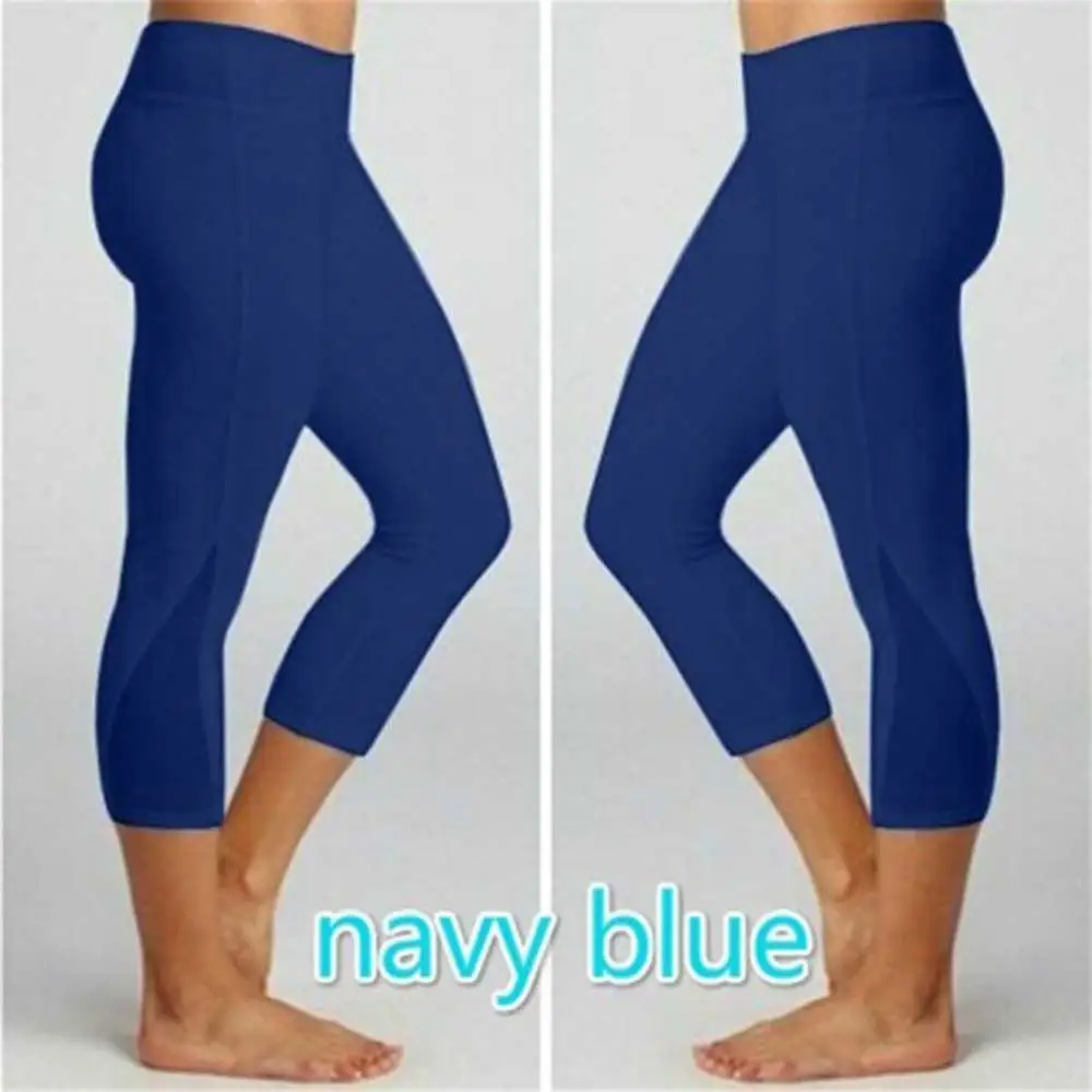 JGS1996 3/4 женские Леггинсы для йоги длиной до середины икры Капри с высокой талией контроль живота тренировки не просвечивающие гимнастические спортивные брюки черная сетка - Цвет: Синий