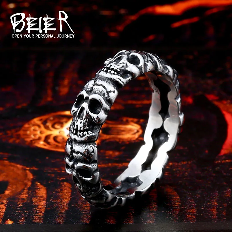 Beier One Piece Sale Unique Thin Skull For Boy And Girl Stainless Steel Lady's Finger Ring BR8-373