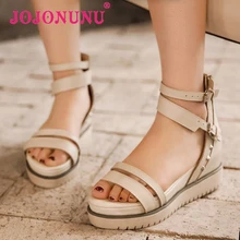 women real genuine leather platform ankle strap wedge high heel sandals sexy fashion brand heeled ladies shoes size 34-40 R6379