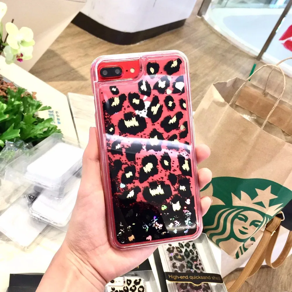 

New Product Plating Leopard Liquid Quicksand Case Two In One Phone Cover Case For iPhone X 8 7 7Plus 6 6S 6Plus