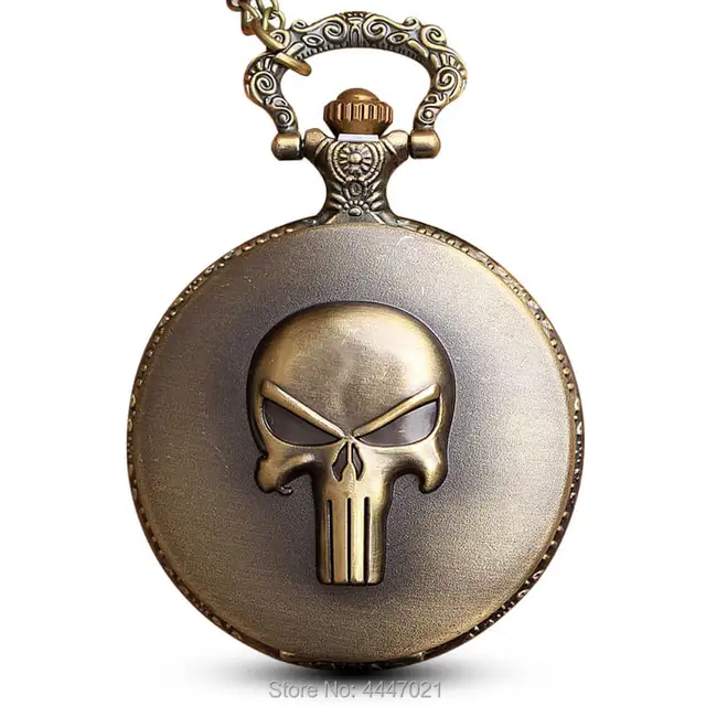 Punisher Skull Pocket Watch Chains Necklace Anime Fob Quartz Pocket Watches Stea Punisher Skull Pocket Watch Chains Necklace Anime Fob Quartz Pocket Watches Stea