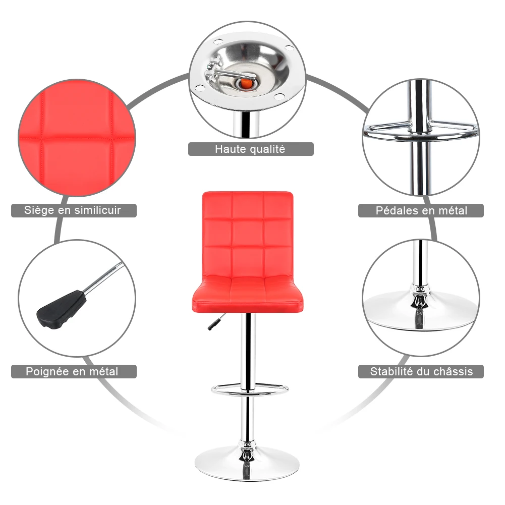 JEOBEST 2 шт кожаные кухонные барные стулья красные кожаные мини барные регулируемые барные стулья для завтрака вращающийся барный стул HWC