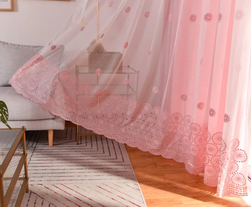 Занавеска с подсолнухами, Розовая прозрачная вуаль для гостиной, занавеска для окна, спальни, синие занавески, тюлевые занавески на заказ, жалюзи T& 069#30