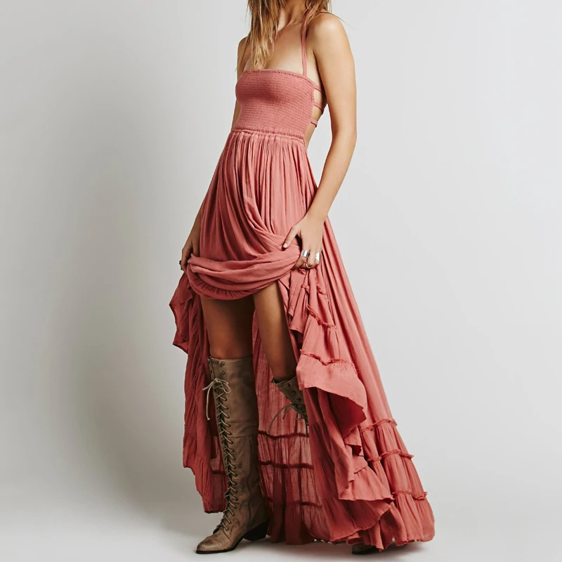 

2019 Boho Beach Style Sexy Long Maxi Summer Dress Women Ruffles Satin Halter Strapless Backless Elegant Long Dress Ladies Dress