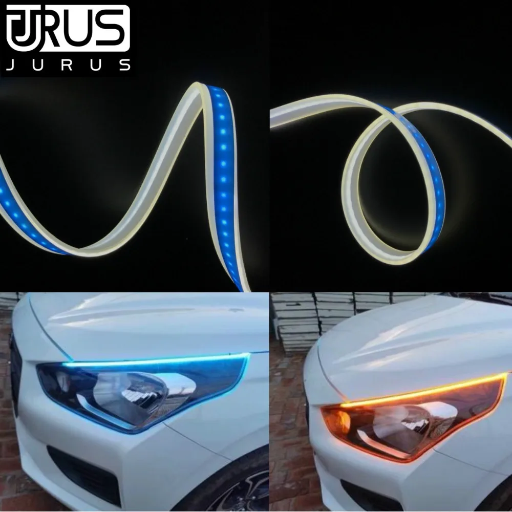 

JURUS 30CM Slim Amber Sequential Flexible LED DRL For Auto Headlight Strip Daytime Running Light Yellow Turn Signal Lights 12V