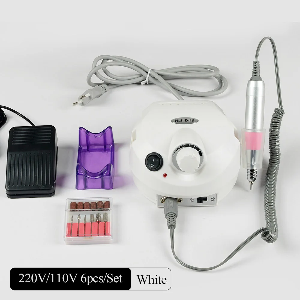 Профессиональный сверлильный станок для ногтей, электрический инструмент, маникюрный набор 30000 об/мин, черно-белый портативный наконечник, аксессуары для полировального устройства SAdr401 - Цвет: White Set