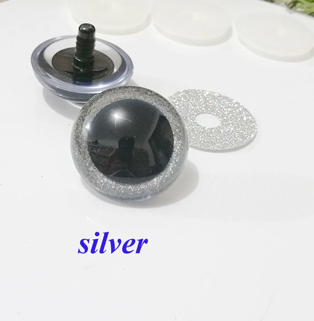 10pcs--N16--26mm/28mm/30mm/40mm/50mm big size round clear toy safety glitter eyes + glitter fabric + hard washers 17