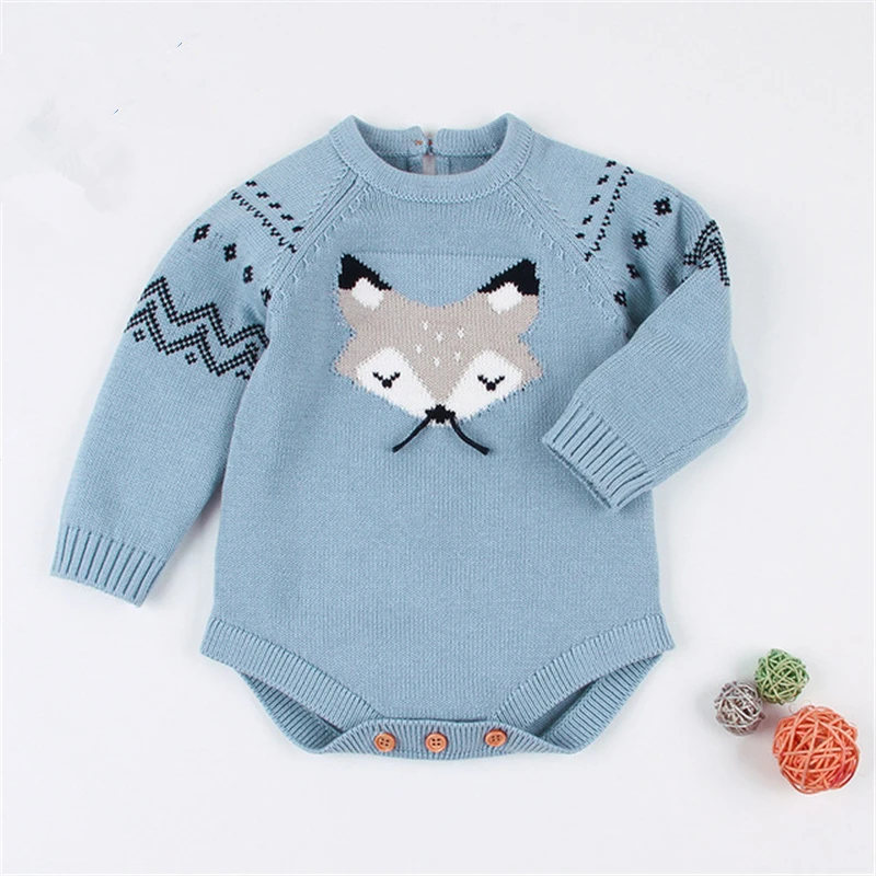 

6~12months cotton knitted blue fox baby Sweater o neck long sleeves boy Sweater knitting inner clothes long sleeve sweater