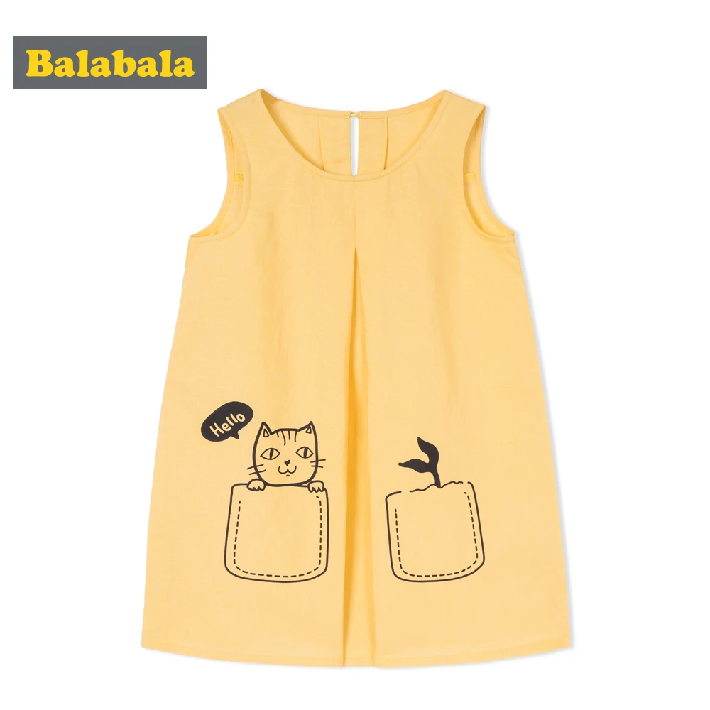 

Balabala toddler girls cotton linen casual dress cute animal print Sleeveless dresses girl children clothing costume brief dress