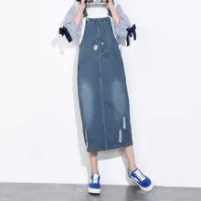 Big Size 6XL Denim Holes Dresses Ladies Maxi Suspenders Jeans Dresses Overall Fashion Suspenders Jeans Dress With Hole X1805