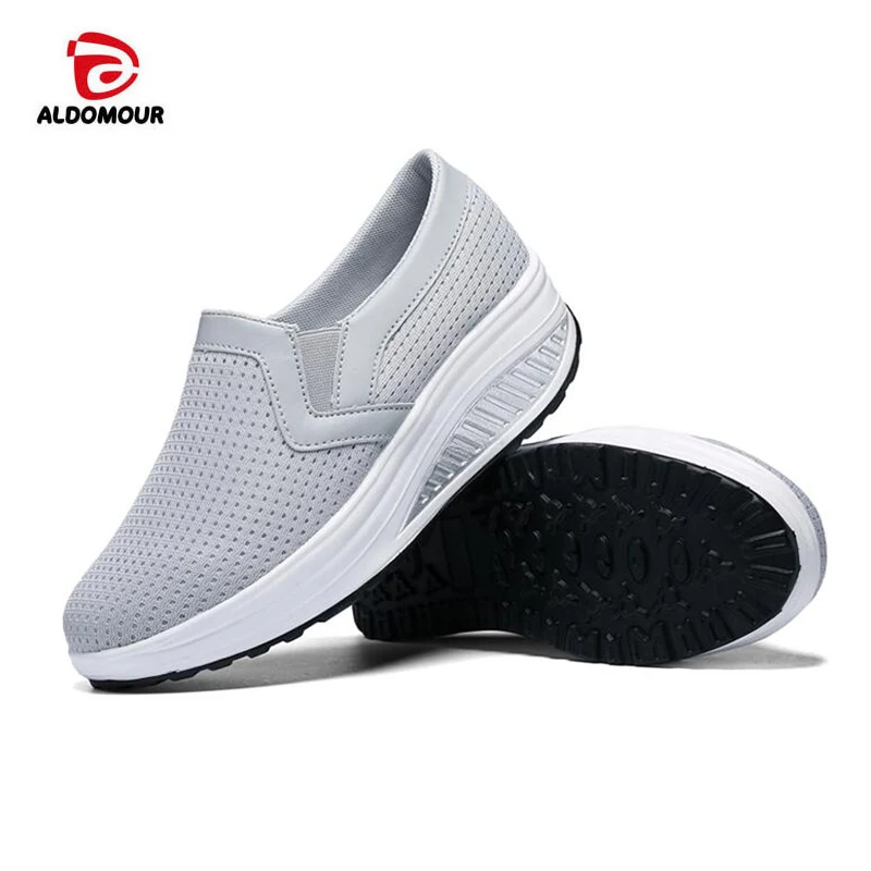 

ALDOMOUR Fitness Shoes Women Sport For Women Swing Wedges Platform Zapatos Mujer Mesh Trainers Tenis Feminino Toning Shoes 1608