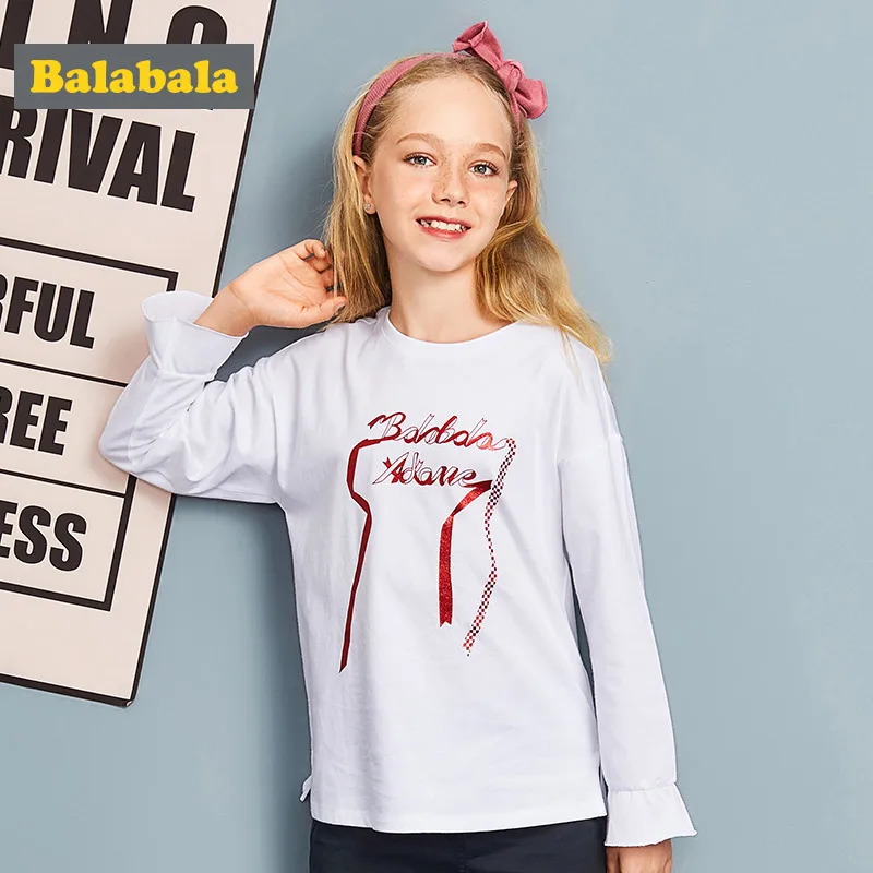 

Balabala T-shirts for girls children clothing letter Applique kids clothes T-shirts for teens spring girls tops long sleeve
