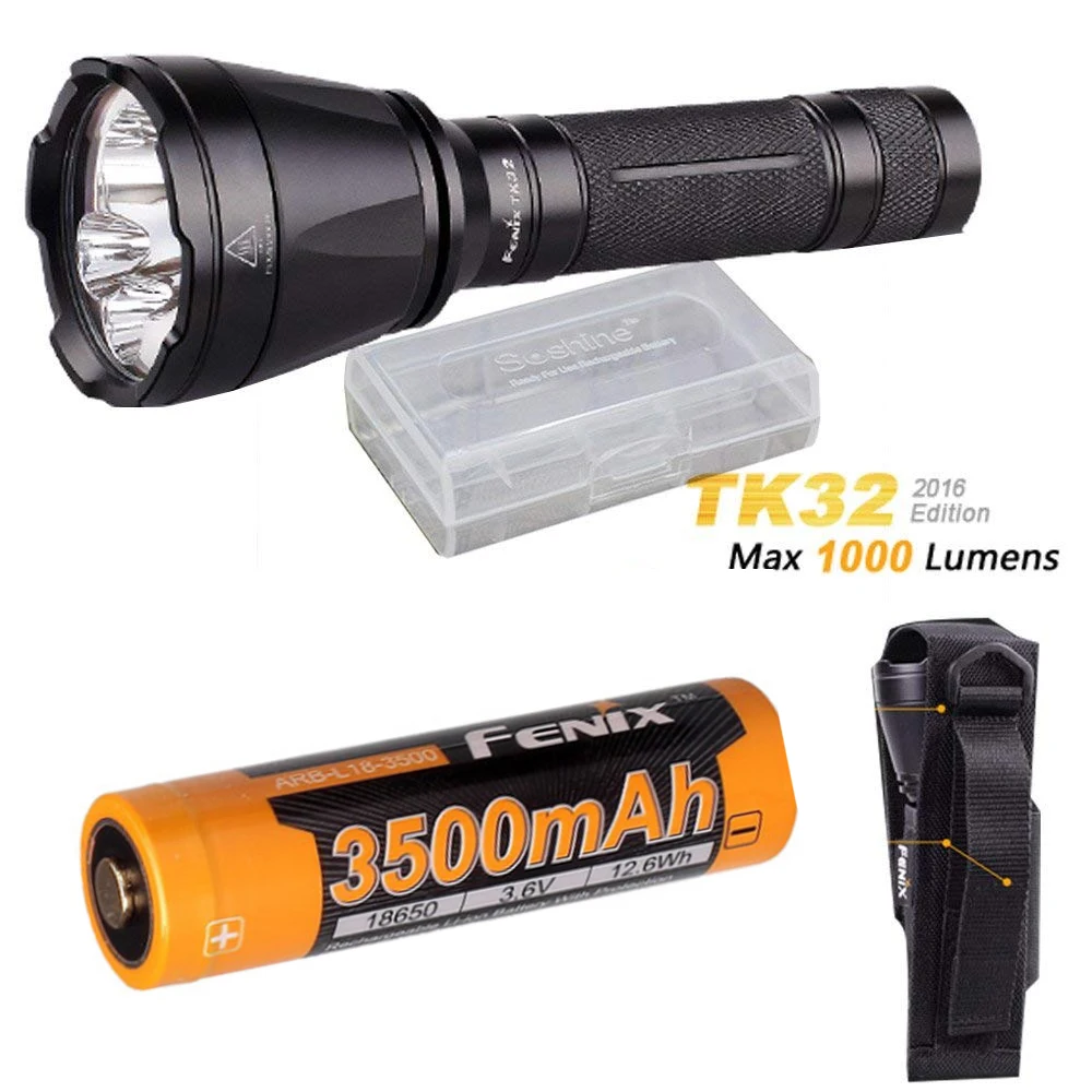 

Fenix TK32 2016 CREE LED 1000 Lumen built in Red, Green Lights and dual tail switch tactical Flashlight + ARB-L18-3500 battery