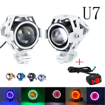 

Set U7 Motorcycle LED Headlight High Power moto Light fog lamp with Angel Eyes 3 modes &1pcs switch for 2pcs U7 spot light