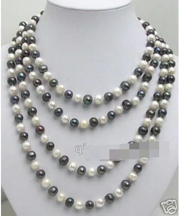 

Jewelr 004837 Super Long 80" 7-8mm White & black FW Pearl Necklace