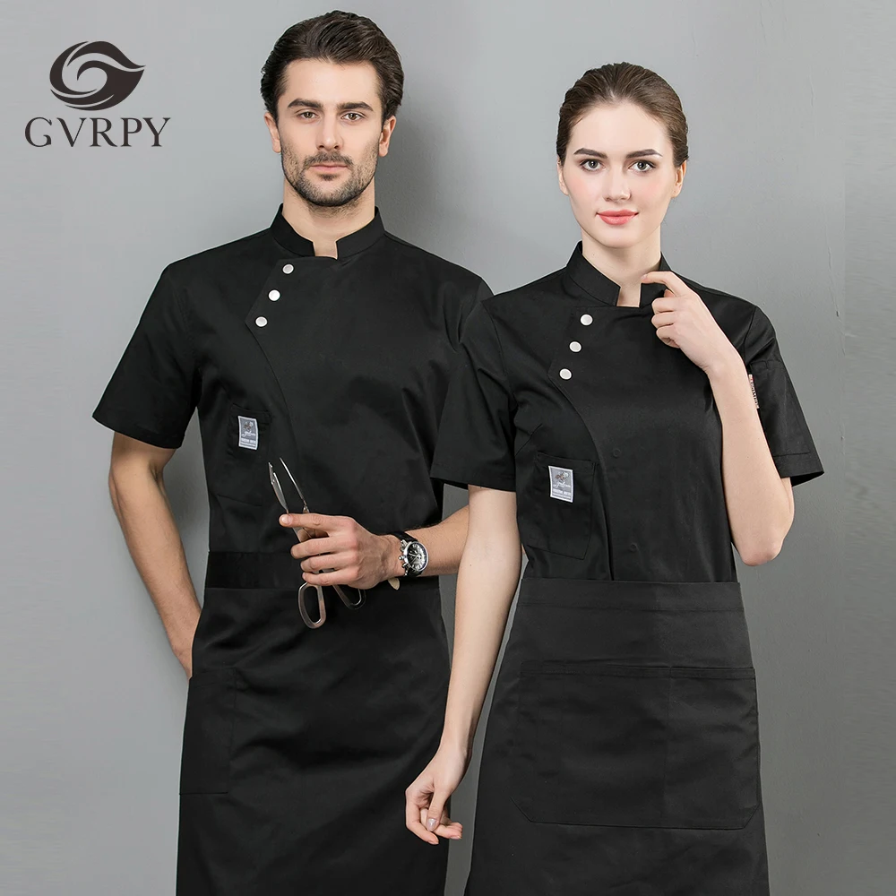 

2019 Summer Chef Jacket Uniform Short Sleeve Waitress Waitress Work Uniform Kitchen Bake Dining Hotel Restaurant Work Shirt
