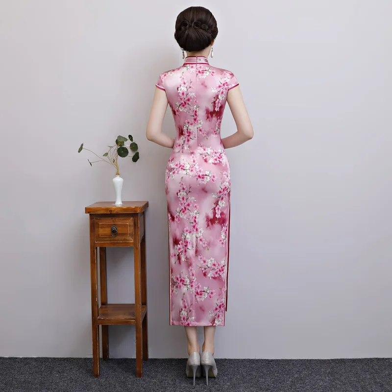 Китайское традиционное платье женское ретро с короткими рукавами шелковое cheongsam