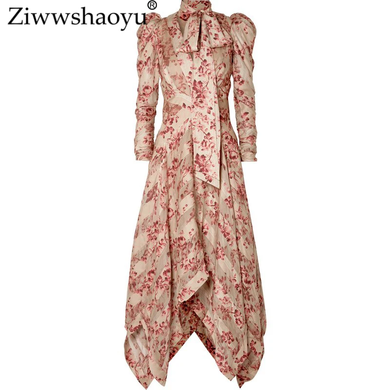 Ziwwshaoyu стиль отдыха высокое качество богемные пляжные женские с длинным рукавом v-образным вырезом сексуальное платье вечернее платье с принтом платье с широкой юбкой