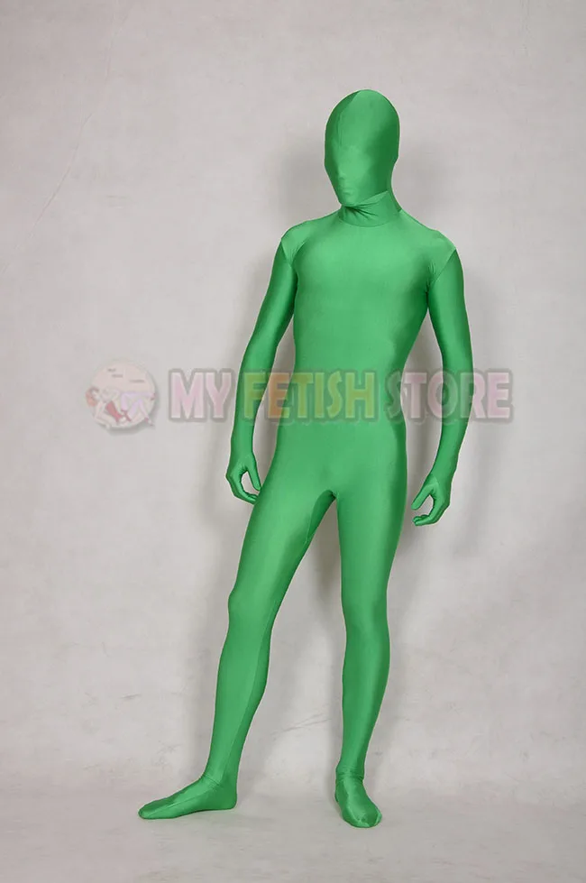 

(LYC01)Quality Green Full Body Lycra Spandex Shiny Tights Unisex Original Bodysuit Fetish Zentai Suits Halloween Party Costume