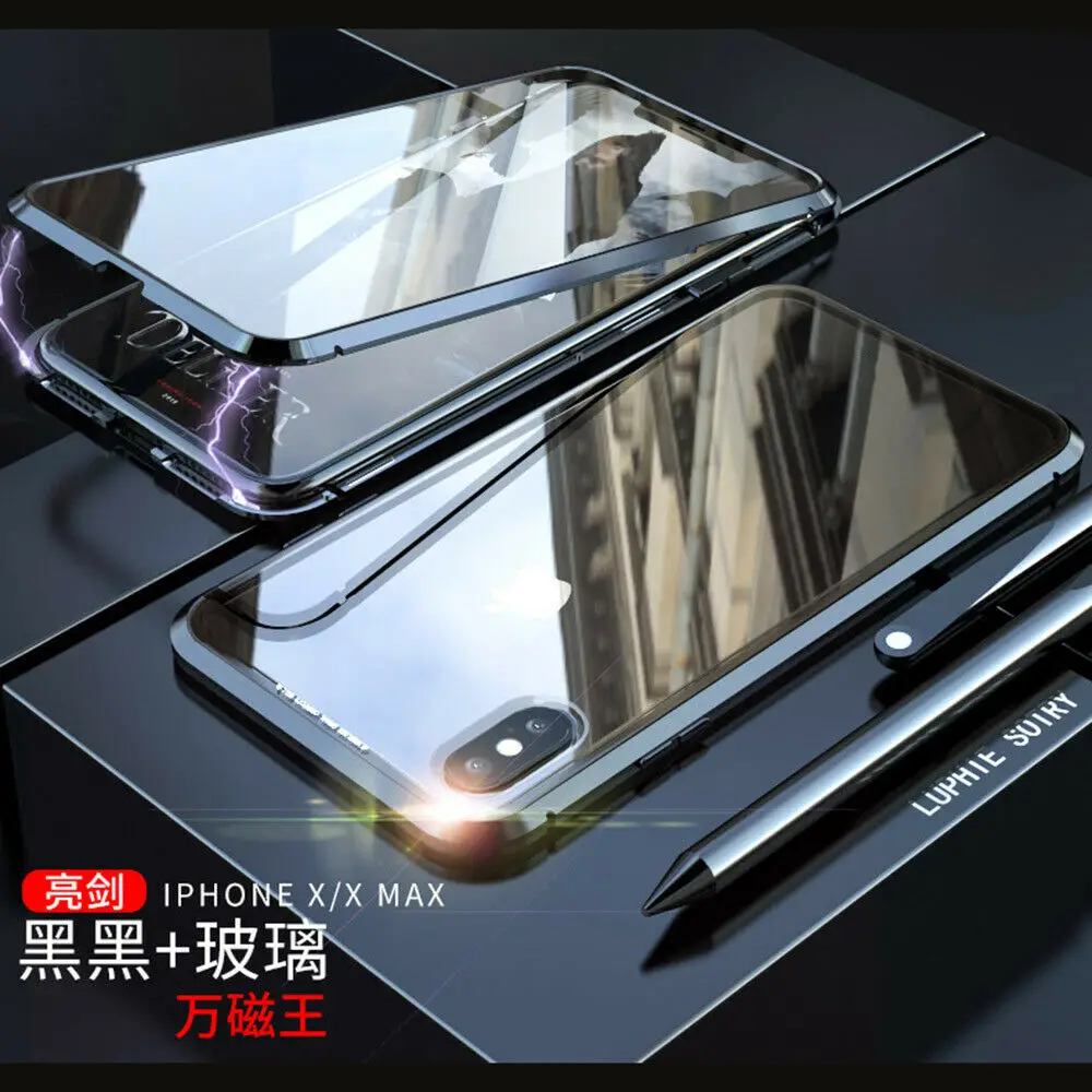 Для samsung Galaxy S10 S9 S8 плюс S10E Note 9 8 360 градусов Экран протектор стеклянный магнит чехол для мобильного телефона для iPhone 8 7 Plus X XS Max XR - Цвет: Black Black
