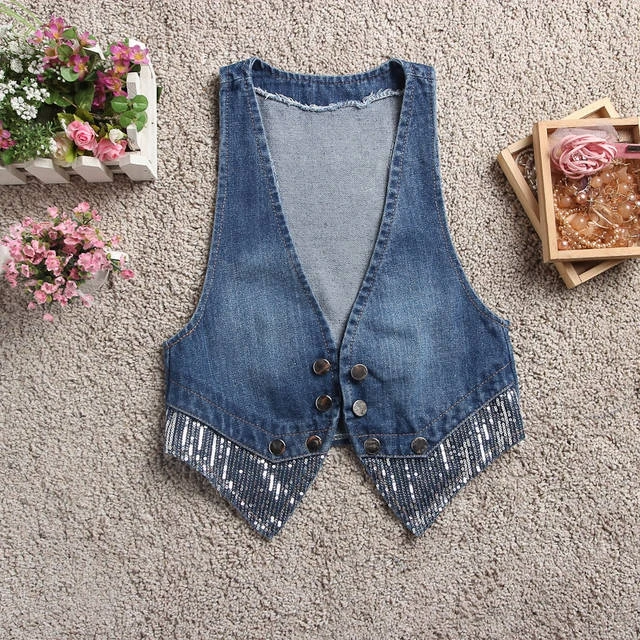 

Fashion women Sequins denim vest