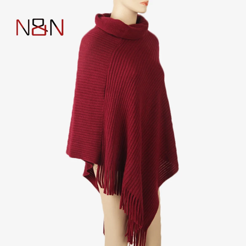 2017 Winter Poncho Women Casual Turtleneck Thick Sweater Batwing Shawl Cape Pullover Knitted Jumper Fashion Striped Sleeveless