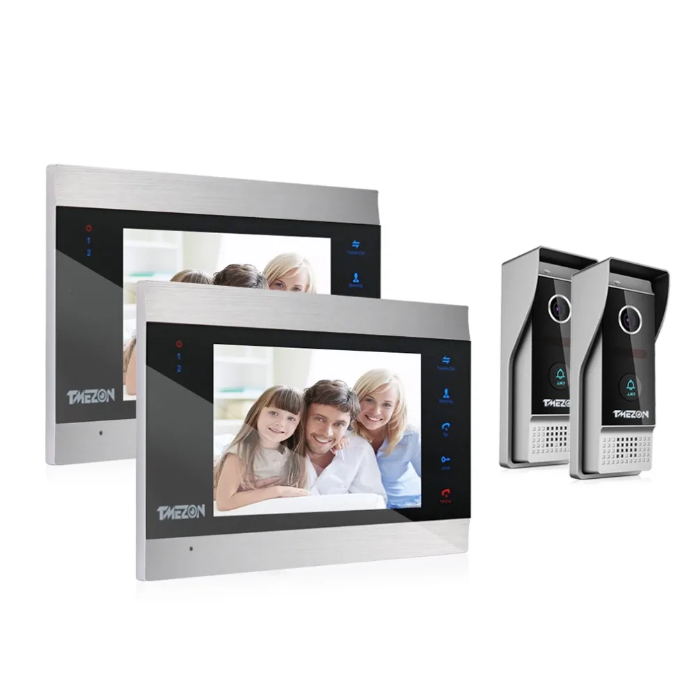 TMEZON 7 Inch TFT Wired Smart Video Door Phone Intercom System with 2 Night Vision Monitor + 2x1200TVL Rainproof Doorbell Camera TMEZON 7 Inch TFT Wired Smart Video Door Phone Intercom System with 2 Night Vision Monitor + 2x1200TVL Rainproof Doorbell Camera