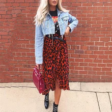 Женская Асимметричная юбка, стильная красная леопардовая женская Юбка До Колена, узкая юбка с принтом