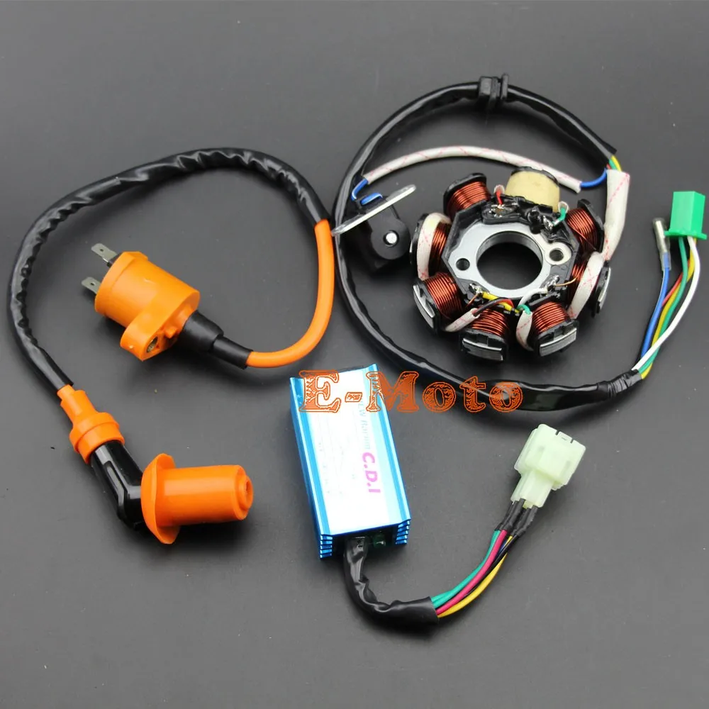 TC-Motor 8 Pole Magneto Stator Ignition Coil 6 Pin AC CDI Box For GY6 125cc 150cc ATV Go Kart Moped Scooter 